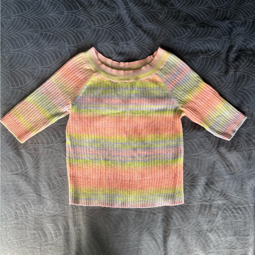 Joe Fresh pastel striped 3/4 sleeve sweater